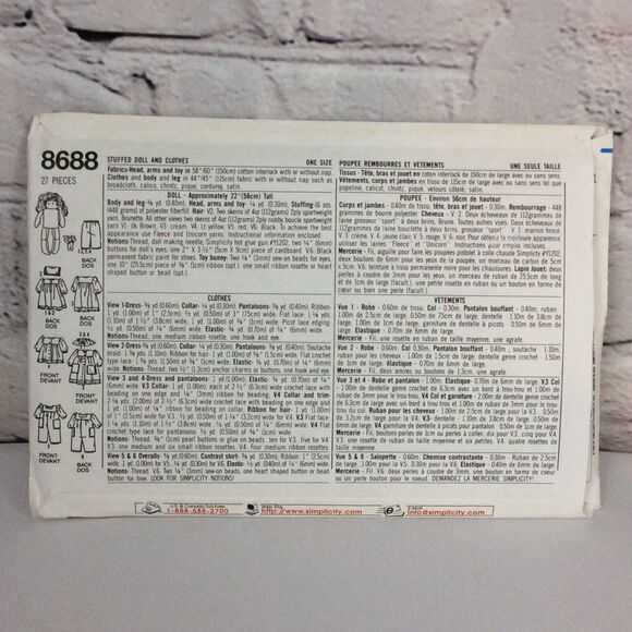 Vtg (2) Simplicity Crafts Sewing Patterns #7142 & 8688 Rag Doll/Bunny & Clothes - Picture 6 of 11